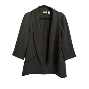 Chico's Black Shawl Collar Blazer Jacket Stretch 3/4 Sleeve Size 1 Women